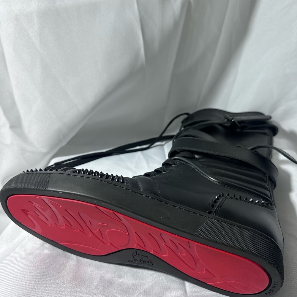 Christian Louboutin Black and Red Biker Boots with High-Top Design